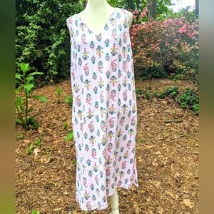 Vintage Linen Blend Floral Midi Dress By Liz Claiborne